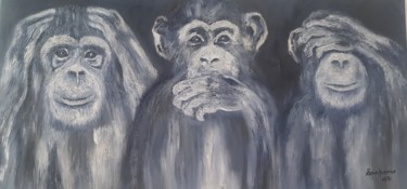 Painting titled "Singes noir blanc" by Sanpasco, Original Artwork, Oil