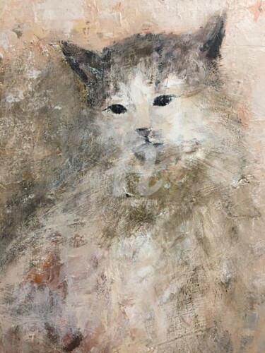 Painting titled "Chat-Lune" by Sanrey, Original Artwork