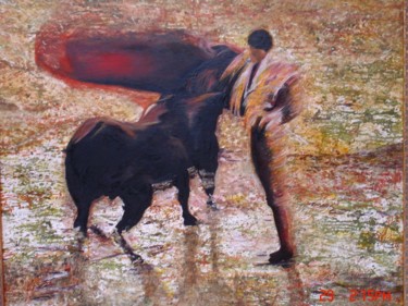 Malerei mit dem Titel "Corida sous la pluie" von San Roman, Original-Kunstwerk, Öl