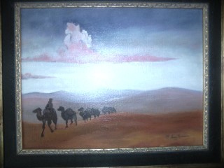 Peinture intitulée "Caravane dans le dé…" par San Roman, Œuvre d'art originale, Huile