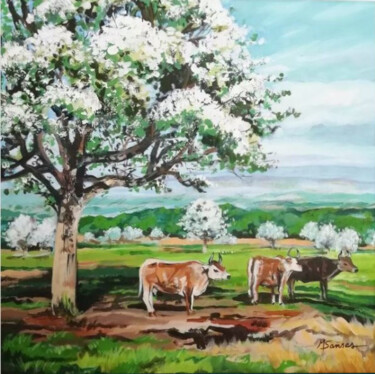 Le printemps des vaches Peinture intitulée "Le printemps des va…" par Marine Sansas, Œuvre d'art originale, Acrylique Monté sur Châssis