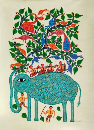 Painting titled "Bhil Art 1" by Santa Bhuria, Original Artwork, Acrylic