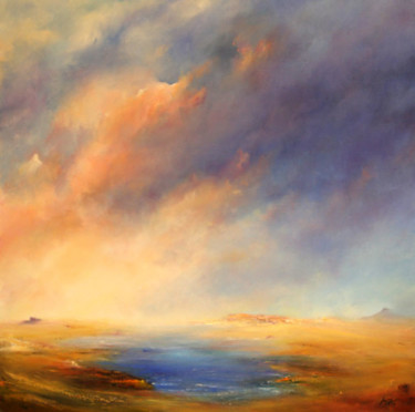 Malerei mit dem Titel "Desert Lake" von Petra Ackermann, Original-Kunstwerk, Öl
