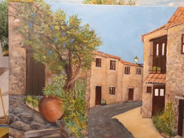 Painting titled "casa rural" by Santana, Original Artwork, Acrylic Mounted on Aluminium