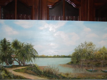 Pintura intitulada "O Tejo na Palhota" por Santana, Obras de arte originais, Óleo