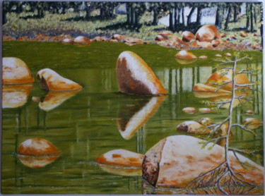 Peinture intitulée "Stone in the water" par Paul Santander, Œuvre d'art originale, Huile