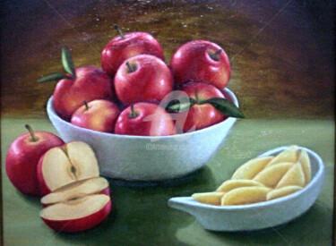 Pintura titulada "bodegón-de-manzanas" por Santanoarts, Obra de arte original, Oleo