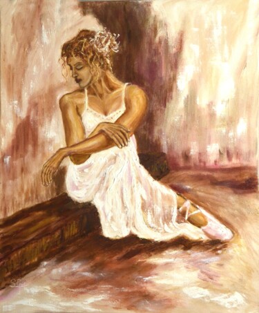 Painting titled "Bailarina de Ballet…" by Santi Goñi, Original Artwork, Oil Mounted on Wood Stretcher frame