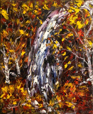 Картина под названием "Cascada otoñal" - Santi Goñi, Подлинное произведение искусства, Масло Установлен на Деревянная рама д…