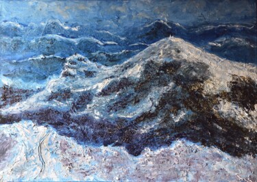 Painting titled "Gorbea nevado." by Santi Goñi, Original Artwork, Oil Mounted on Wood Stretcher frame