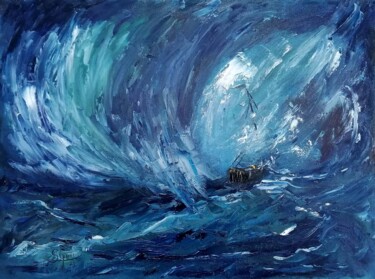 Painting titled "Dias de tormenta 2" by Santi Goñi, Original Artwork, Oil Mounted on Wood Stretcher frame