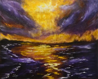 Painting titled "Ocaso purpureo" by Santi Goñi, Original Artwork, Oil Mounted on Wood Stretcher frame