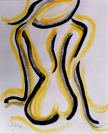 Dibujo titulada "Serie dorada 57" por Santi Goñi, Obra de arte original, Tinta Montado en Panel de madera