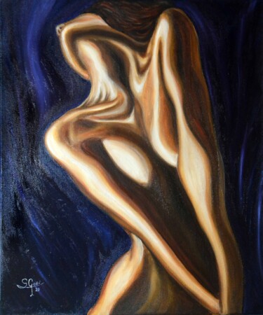 Painting titled "Piel femenina 11" by Santi Goñi, Original Artwork, Oil Mounted on Wood Stretcher frame