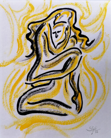 Dibujo titulada "Serie dorada 34" por Santi Goñi, Obra de arte original, Tinta