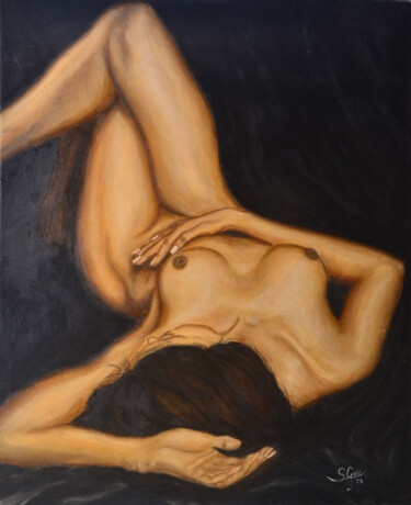 Painting titled "Piel femenina 4" by Santi Goñi, Original Artwork, Oil Mounted on Wood Stretcher frame