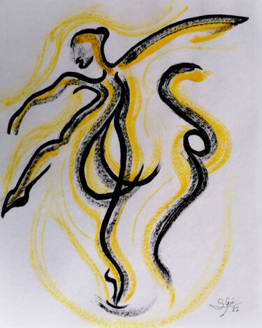 Desenho intitulada "Serie dorada 49" por Santi Goñi, Obras de arte originais, Tinta