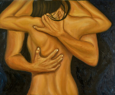 Картина под названием "Dos pieles 1" - Santi Goñi, Подлинное произведение искусства, Масло Установлен на Деревянная рама для…
