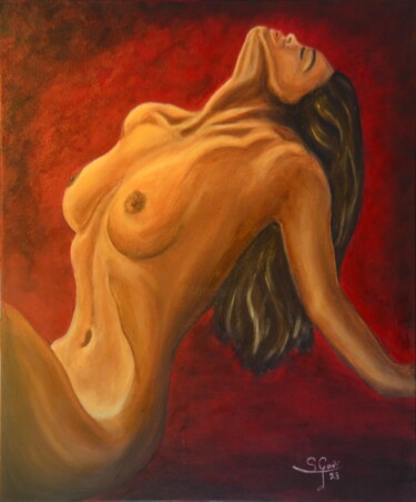 Painting titled "Piel femenina 18" by Santi Goñi, Original Artwork, Oil Mounted on Wood Stretcher frame