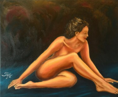 Painting titled "Piel femenina 21" by Santi Goñi, Original Artwork, Oil Mounted on Wood Stretcher frame