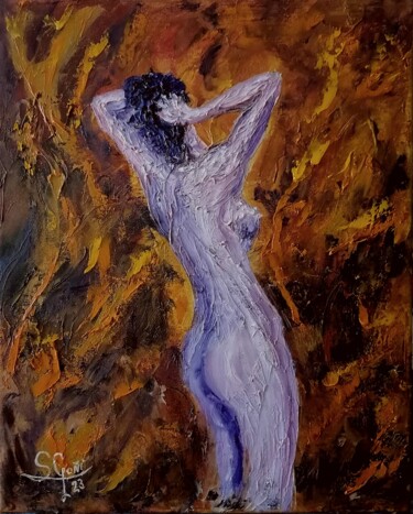 Painting titled "Hielo y fuego" by Santi Goñi, Original Artwork, Oil Mounted on Wood Stretcher frame