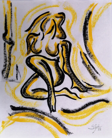 Dibujo titulada "Serie dorada 27" por Santi Goñi, Obra de arte original, Tinta