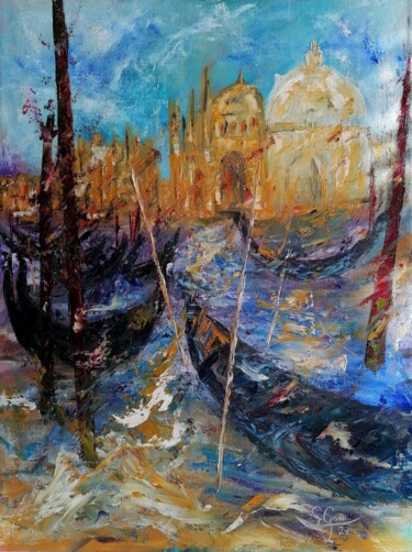 Картина под названием "El gran canal" - Santi Goñi, Подлинное произведение искусства, Масло Установлен на Деревянная панель