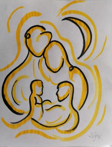 Dibujo titulada "Serie dorada 61" por Santi Goñi, Obra de arte original, Tinta