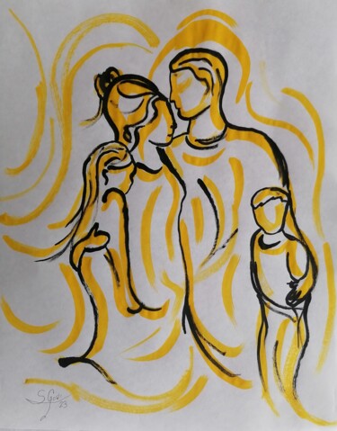Disegno intitolato "Serie dorada 63" da Santi Goñi, Opera d'arte originale, Inchiostro