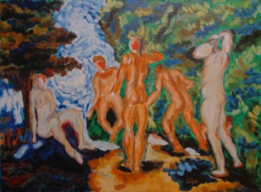 Pittura intitolato "7-los-banistas-ceza…" da Santi Goñi, Opera d'arte originale, Olio