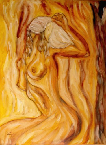 绘画 标题为“Figura dorada” 由Santi Goñi, 原创艺术品, 油 安装在木板上