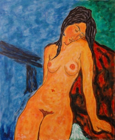Pintura titulada "10-mujer-de-pies-Mo…" por Santi Goñi, Obra de arte original, Oleo