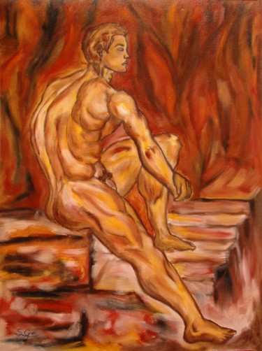 Pittura intitolato "6-desnudo-masculino…" da Santi Goñi, Opera d'arte originale, Olio