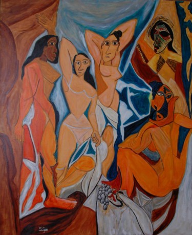 Malerei mit dem Titel "15-Las-Senoritas-de…" von Santi Goñi, Original-Kunstwerk, Öl
