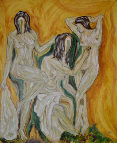 Pintura titulada "tres-figuras-61x50.…" por Santi Goñi, Obra de arte original, Oleo