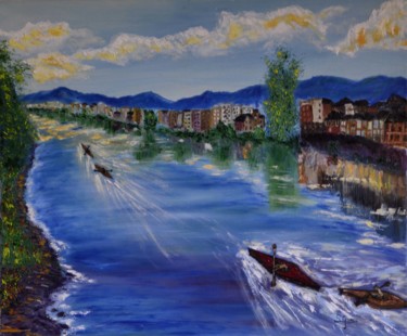 Pintura titulada "rio-de-o-barco-60x5…" por Santi Goñi, Obra de arte original, Oleo