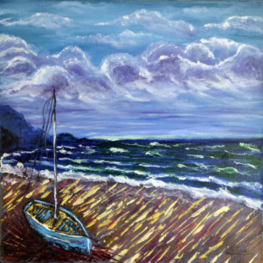 Pintura titulada "Barca-varada-en-la-…" por Santi Goñi, Obra de arte original, Oleo