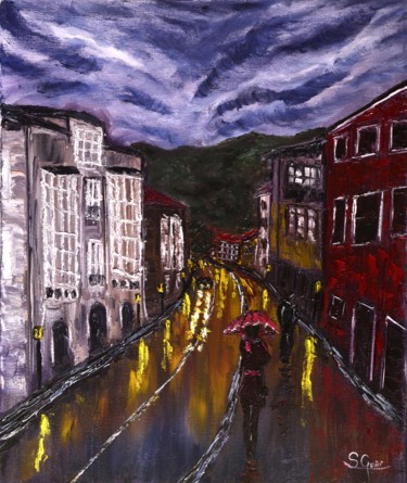 Pintura intitulada "-Ramales-con-lluvia…" por Santi Goñi, Obras de arte originais, Óleo