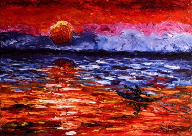 Painting titled "Rojo-atardecer-46x3…" by Santi Goñi, Original Artwork, Oil