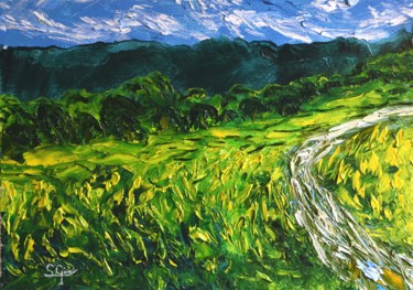 Pintura intitulada "Campos-46x33.jpg" por Santi Goñi, Obras de arte originais, Óleo Montado em Armação em madeira