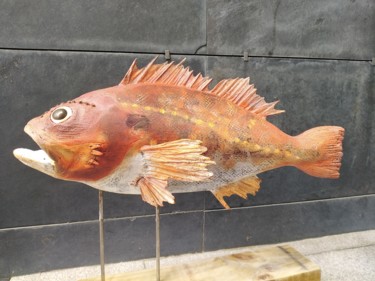 Escultura intitulada "Goat fish redfish" por Santiago Bataneiro, Obras de arte originais, Madeira