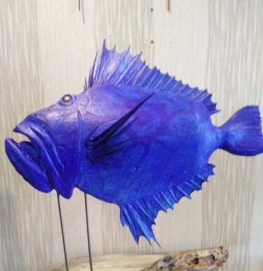 Sculpture intitulée "Blue Sanmartiño, bl…" par Santiago Bataneiro, Œuvre d'art originale, Bois