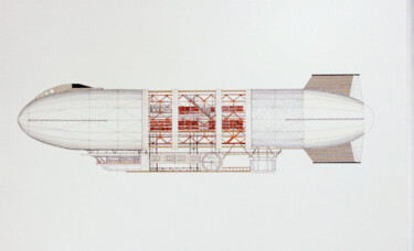 Dibujo titulada "Observation Zeppelin" por Santiago Restrepo, Obra de arte original, Tinta