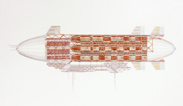 Tekening getiteld "Tanker Cargo Zeppel…" door Santiago Restrepo, Origineel Kunstwerk, Inkt