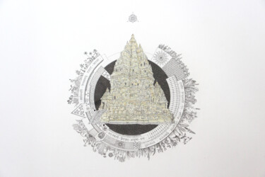 Рисунок под названием "Temple of Abundance" - Santiago Restrepo, Подлинное произведение искусства, Чернила Установлен на Дер…