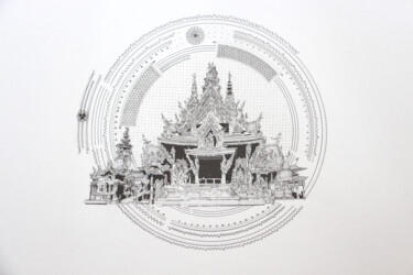 Zeichnungen mit dem Titel "The Temple of Truth" von Santiago Restrepo, Original-Kunstwerk, Tinte Auf Aluminium montiert