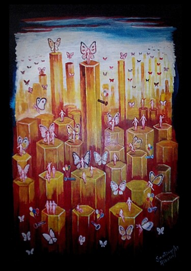 Peinture intitulée "Butterflies IV" par Santiago Ribeiro, Œuvre d'art originale, Huile