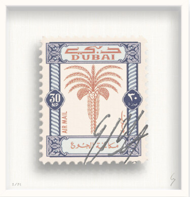 Painting titled "Stamp Dubai" by Santicri, Original Artwork, Acrylic Mounted on Wood Panel