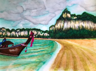 Pittura intitolato "Railay beach, Krabi…" da Santiago Morata, Opera d'arte originale, Acquarello