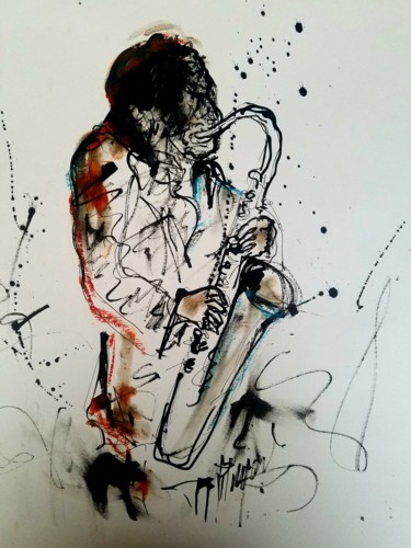 Drawing titled "jazz in Marciac" by Marc Turpaud, Original Artwork, Acrylic